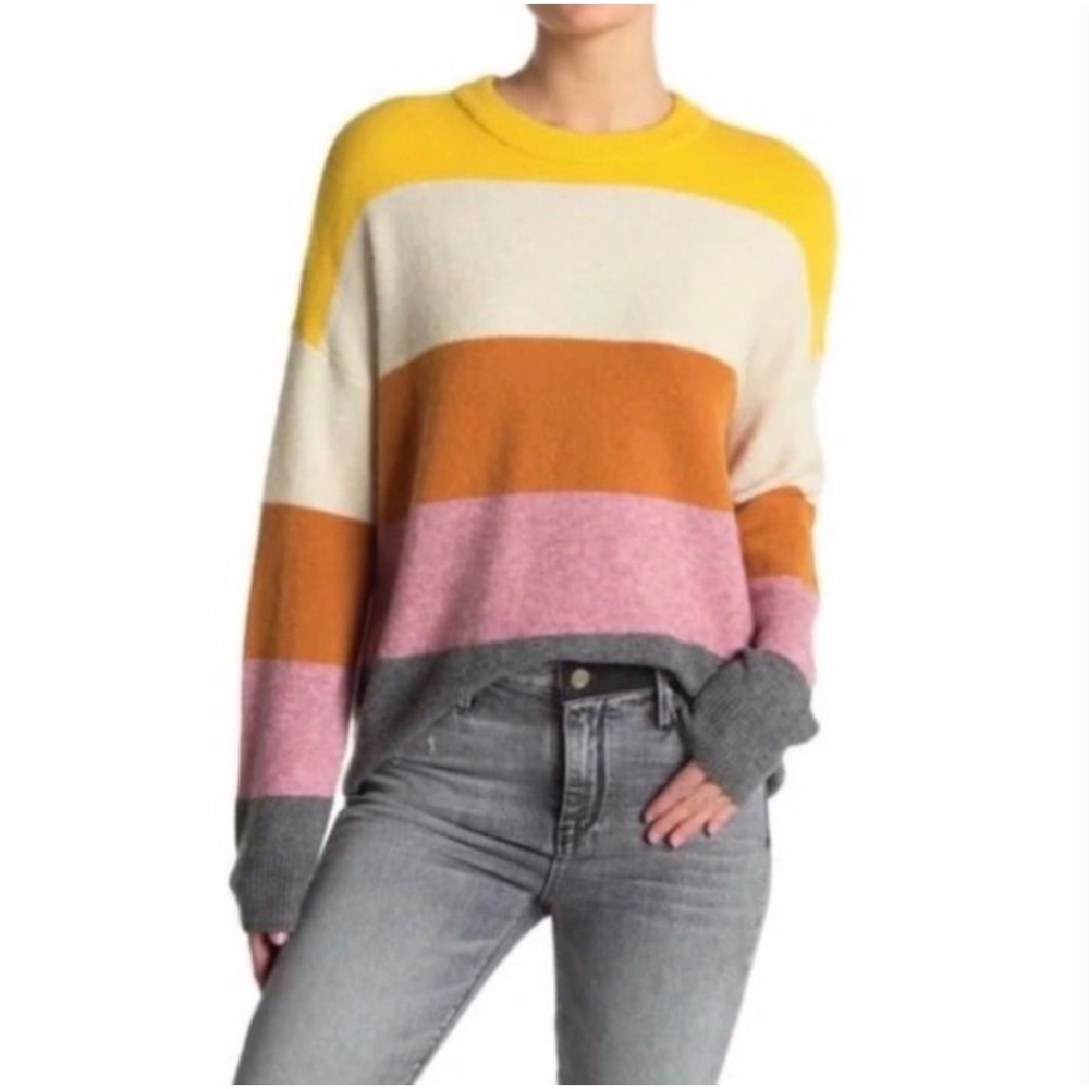 Madewell Womens Med Crofton Stripe Merino Wool Alpaca Crewneck Rainbow Sweater